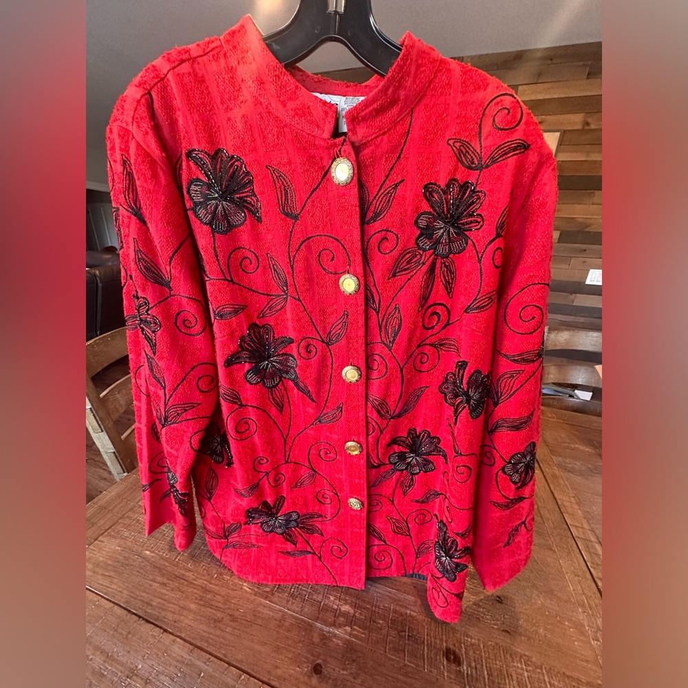 Dress jacket Red with beaded embroidery